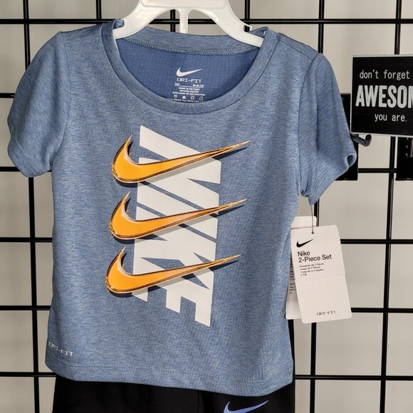 Nike Baby 2-Piece Dri-FIT T-Shirt & Shorts Set - Blue & Black - Sporty & Cool - Picture 1 of 6
